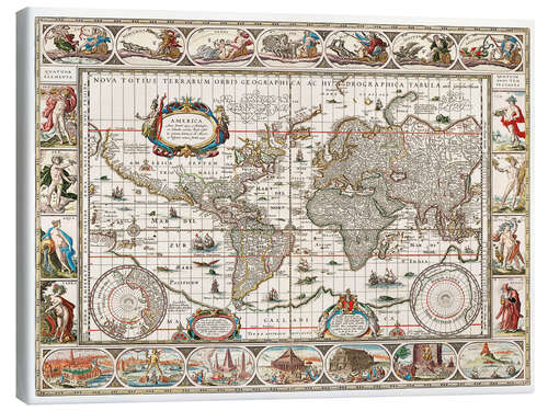 Canvastavla Vintage Map of The World, Latin 1635 - 1649