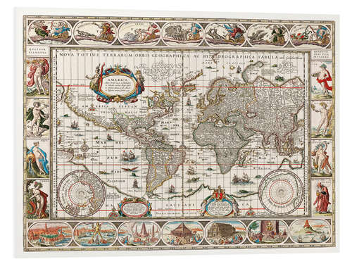 Cuadro de PVC Vintage Map of The World, Latin 1635 - 1649