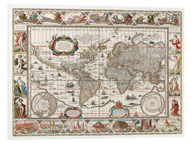 Foam board print Vintage Map of The World, Latin 1635 - 1649