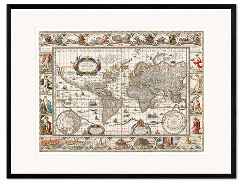Impression artistique encadrée Vintage Map of The World, Latin 1635 - 1649