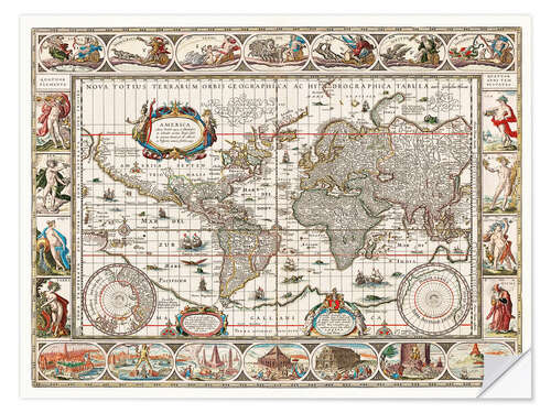 Vinilo para la pared Vintage Map of The World, Latin 1635 - 1649