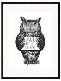 Gerahmter Kunstdruck Eule mit Liebe