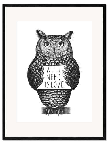 Stampa artistica con cornice Owl with love
