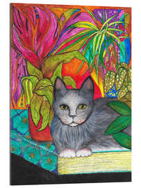 Gallery print Cat on a Book with Colourful Houseplants