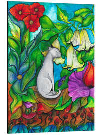 Aluminium print White Cat in a Flower Garden