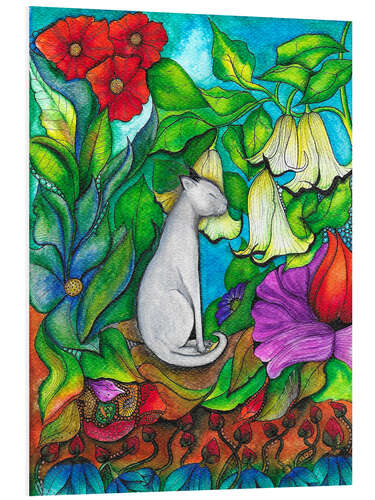 Foam board print White Cat in a Flower Garden