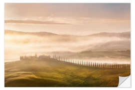 Muursticker Morning fog in Tuscany