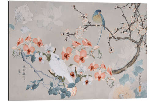 Stampa su plexi-alluminio Chinoiserie with birds I