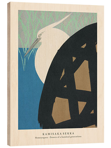 Hout print White Heron, Flowers of a Hundred Generations (Momoyogusa)