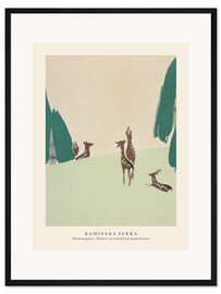 Gerahmter Kunstdruck Deer, Flowers of a Hundred Generations (Momoyogusa)
