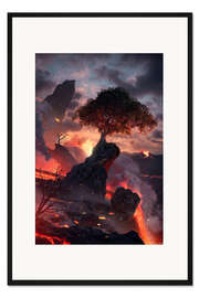 Gerahmter Kunstdruck Vulkan bei Nacht