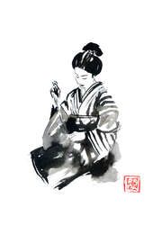 Magnettafel Nähende Geisha