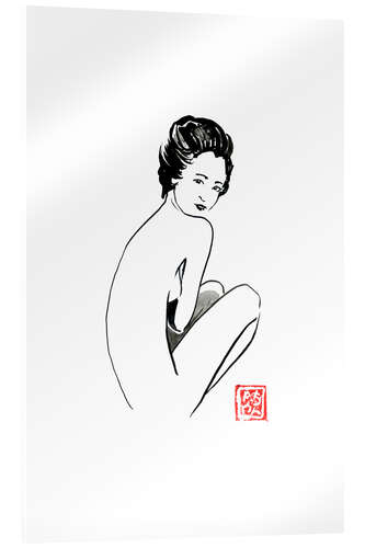 Tableau en verre acrylique Geisha nude in profile