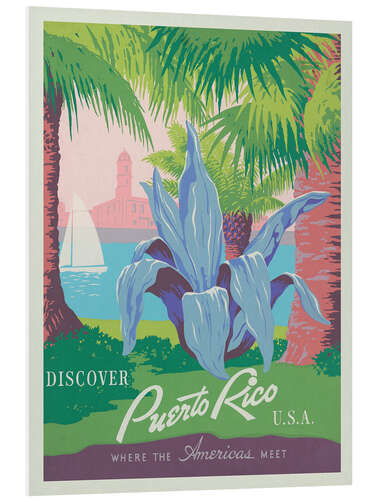 Foam board print Discover Puerto Rico, Vintage Travel Art