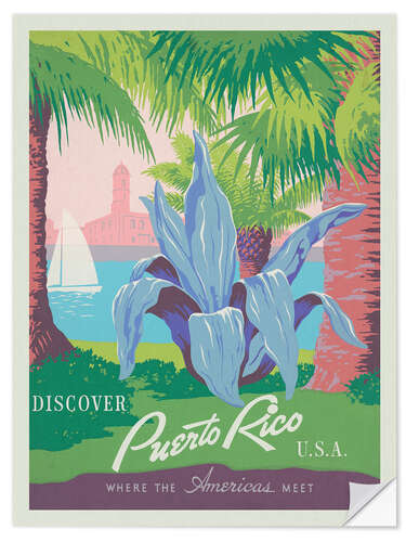 Sticker mural Discover Puerto Rico, Vintage Travel Art