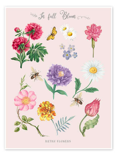 Poster In full Bloom, Retro Flowers