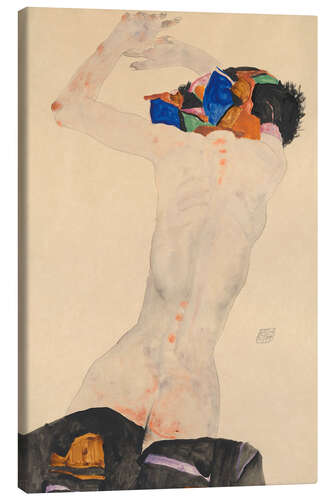 Tableau sur toile Back Nude with Colorful Cloth