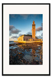Gerahmter Kunstdruck Sonnenuntergang auf der Moschee, Casablanca, Marokko