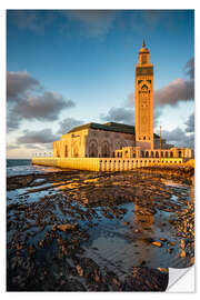 Selvklebende plakat Sunset on the mosque, Casablanca, Morocco