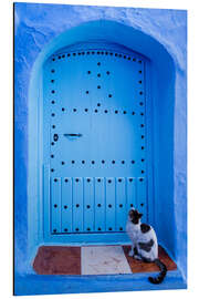 Magnettafel Blaue Tür und Katze, Chefchaouen, Marokko