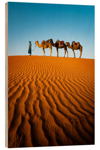 Wood print Tuareg with camels, Morocco