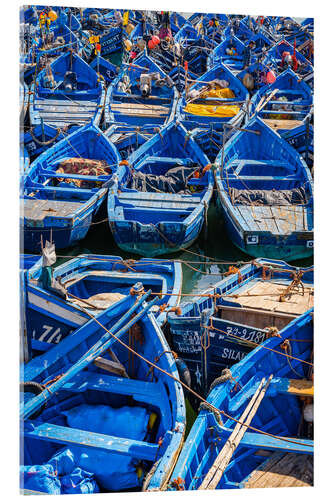 Stampa su vetro acrilico Blue fishing boats, Morocco