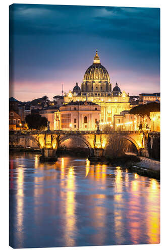 Tableau sur toile Saint Peter basilica at night, Rome