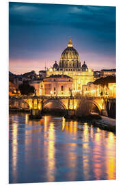 Foam board print Saint Peter basilica at night, Rome