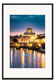 Gerahmter Kunstdruck Petersdom bei Nacht, Rom