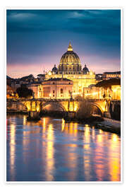 Poster Saint Peter basilica at night, Rome
