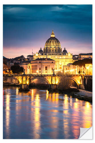 Selvklebende plakat Saint Peter basilica at night, Rome