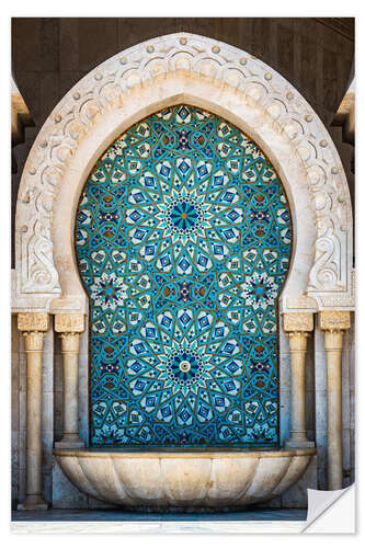 Selvklæbende plakat Ornate fountain, Casablanca, Morocco