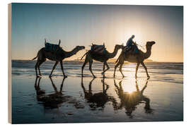 Hout print Camels on the beach, Morocco