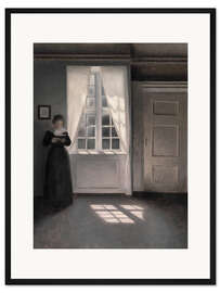 Gerahmter Kunstdruck Interieur mit einer lesenden Frau - Vilhelm Hammershøi