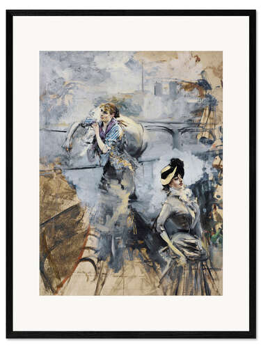 Framed art print Washerwoman and a young brunette by the Seine, Paris