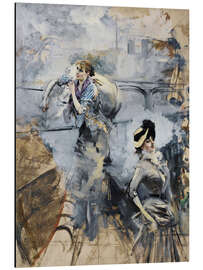 Magnettafel Waschfrau und junge Brünette an der Seine