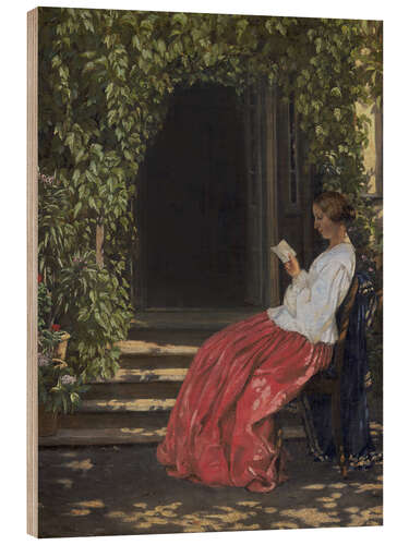 Trebilde Lady reading in front of a garden door