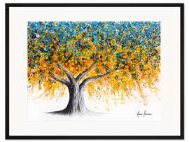 Gerahmter Kunstdruck Baumkrone in Blau und Gelb