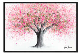 Gerahmter Kunstdruck Blühender Baum aus rosafarbenen Tupfen