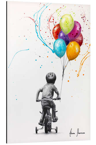 Tableau en aluminium Little boy with balloons