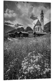 Alubild Kirche und Bauernhäuser in Obermauern im Virgental, Osttirol