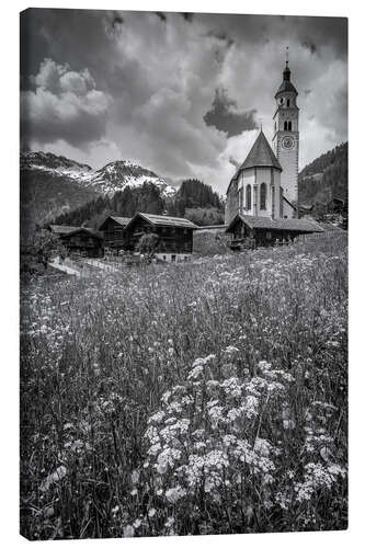 Stampa su tela Church and farmhouses in Obermauern in Virgental, East Tyrol