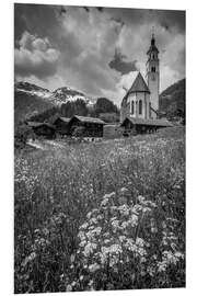 Foam board print Church and farmhouses in Obermauern in Virgental, East Tyrol