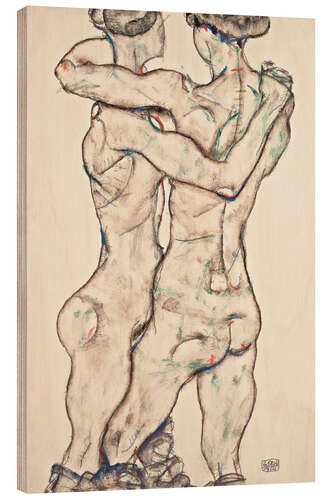 Wood print Friends Embracing