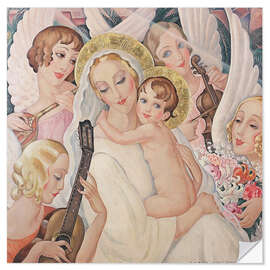 Naklejka na ścianę Madonna and Child Surrounded by Angels With Musical Instruments