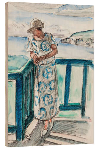 Wood print Woman on the balcony