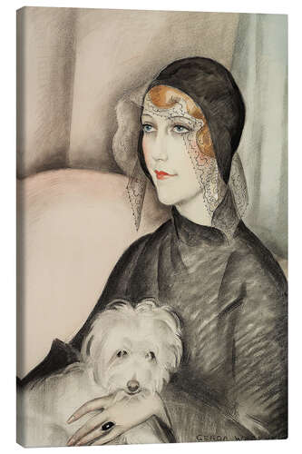 Canvas print Young Lady with Hat and Little Dog