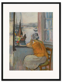 Gerahmter Kunstdruck Junge Frau vor einem offenen Fenster