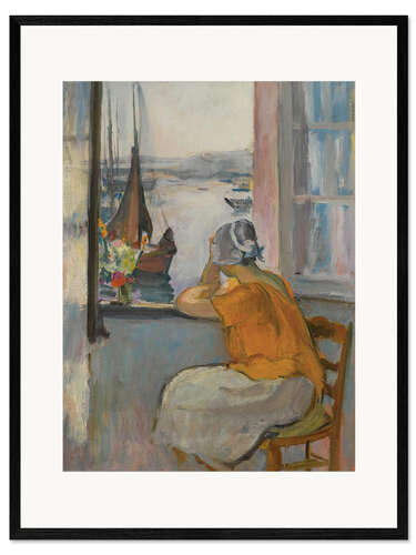 Impression artistique encadrée Jeune Femme Devant La Fenêtre Ouverte