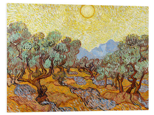 Foam board print Olive Trees with Yellow Sky and Sun